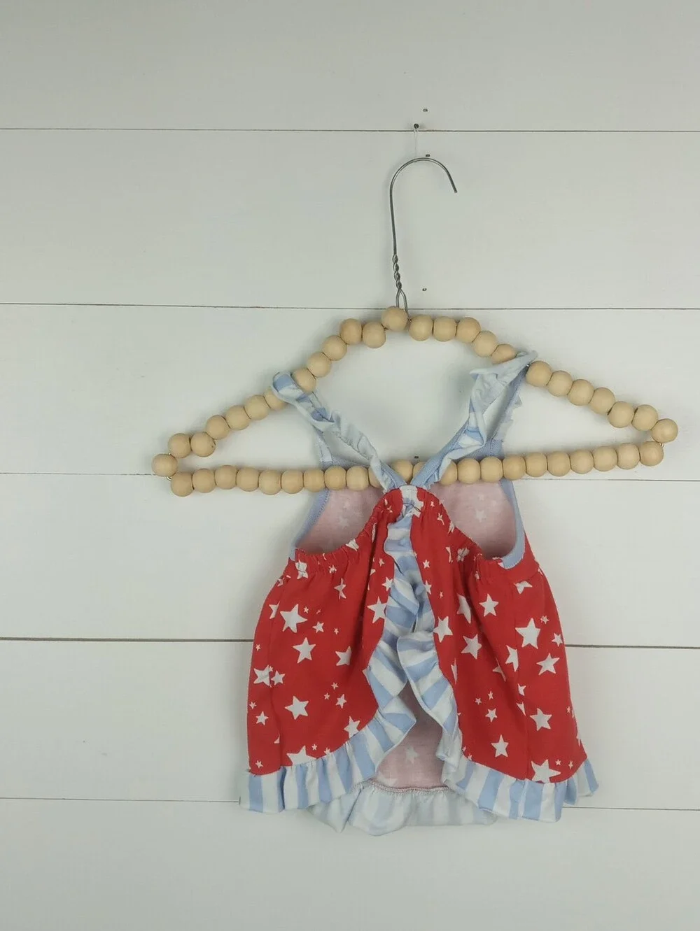 Cat & Jack girls size 6-9 mos light blue red star outfit ruffle stripe fabric